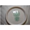 Image 2 : Green mark Belleek "Limpet" biscuit barrel, double handled plate and a shell motif dish