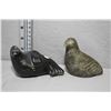 Image 1 : Two carved soapstone including a walrus 5" in length and a bird 3 1/2" in height