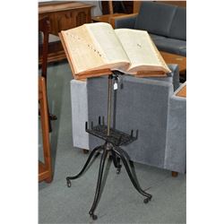 Antique encyclopaedia/bible stand with four leg cast base and fully adjustable mechanism with oak pl