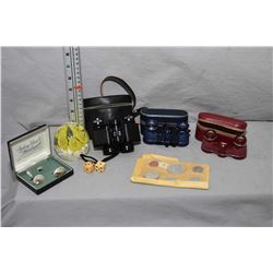 Selection of collectibles including three set of cased opera glass, men's sterling silver and engrav