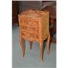 Image 1 : Antique mahogany and burl walnut three drawer bedside table with attached ormolu foot capped decorat