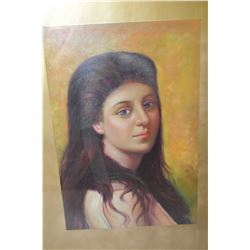 Framed oil on canvas portrait painting of a young woman, no artist signature seen, 15  X 10 