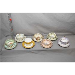 Seven china tea cups and saucers including Paragon, two cups and saucers to commemorate HRH Princess