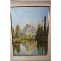 Oil on board painting of a mountainous lake signed by artist A. Zanger 22" X 16"