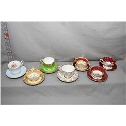 Seven china cups and saucers, mostly Paragon