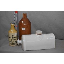 Stoneware pig plus stoneware ink bottle 10  in height plus a ginger beer bottle