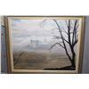 Image 1 : Framed acrylic on board painting of a castle in the mist signed by artist Heather Dorey, 24" X 30"