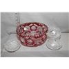 Image 1 : Brilliant ruby cut to clear hobstar trifle bowl with five hobstar nappies