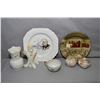 Image 1 : Selection of porcelain collectibles including two Belleek vases, one green mark, one black mark, Roy