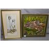 Image 1 : Selection of four framed cat motif pictures including original acrylic on canvas cats in a jungle si