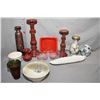 Image 1 : Selection of collectibles including glazed pottery bowl, candlesticks, Carltonware dish, glass vase 