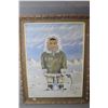 Image 1 : Oil on canvas painting of a young Inuit boy signed by artist C. Thrasher 24" X 18"