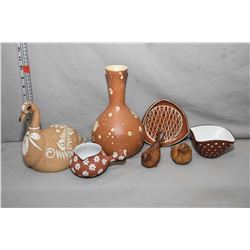 Selection of glazed pottery including large vase, swan, small sauce boat, a pair of birds etc.