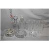 Image 1 : Selection of crystal including decanter with Birks silver collar, pinwheel drinks decanter plus eigh