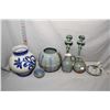 Image 1 : Selection of collectibles including glazed pottery jugs, candleholders etc.