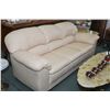 Image 1 : Bonded leather cream coloured full sized sofa and matching parlour chair