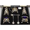 Image 1 : Boxed James Hendry British sterling condiment set including two pepper shakers, two open salts with 