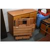 Image 1 : Small pine single pedestal student desk and two redwood folding tables made by Woods