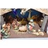 Image 2 : Vintage Sear nativity with papier mache figures, musical stable, Christmas lights and original box