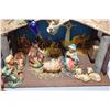 Image 2 : Vintage Sear nativity with papier mache figures, musical stable, Christmas lights and original box