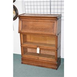 Quarter cut oak stacking Macey barrister book cabinet including base, two book case section, drop fr