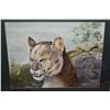 Image 1 : Framed watercolour painting of a cougar signed on verso by artist A.E. Tyler, 13" X 18"