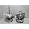 Image 1 : Pair of carved soapstone Foo dog motif double handled pots with Phoenix finial tops, 5 1/2" in heigh