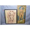 Image 1 : Three original framed artworks including "Study for Doren" signed on verso and artist signed by Gene