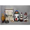 Image 1 : Selection of mariner themed decor items including wooden lighthouse, lighthouse metal door stop, lig