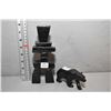 Image 1 : Two carved black soapstones including a signed Inuksuk 8" in height and a bear 5" in length by artis