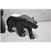 Image 2 : Two carved black soapstones including a signed Inuksuk 8" in height and a bear 5" in length by artis