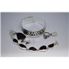 Image 1 : Selection of sterling silver jewellery including a native Hopi design cuff, a cats eye moonstone rin