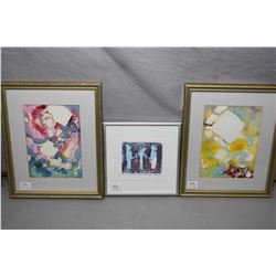 Three original framed artworks including two abstract collages 5" X 7" and a "Garden of Peace" 4" X 