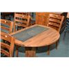 Image 2 : Five piece drop leaf semi-contemporary oak dinette set including tile top drop leaf table and four l