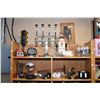 Image 1 : Two shelf lots of collectible bar decor including bottle dispenser, stop light and Coor's lamps, tir