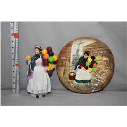 Royal Doulton figurine Bitty Pennyfarthing HN1843 and Royal Doulton plate The Old Balloon Seller D66