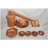 Image 1 : Wood salad set including bowl and four dishes, tableside salad dish with servers plus a wooden lined