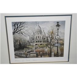 Four framed prints including shadow boxed meeting with a cardinal, Sacre Coeur church in Paris,  Win