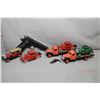 Image 1 : Six die cast toys including two flat deck trucks and four vintage style cars plus a cast metal repli