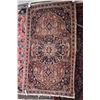 Image 1 : Antique wool throw rug with center medallion in blue, burgundy and tan, 28" X 48"