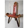 Image 1 : Hand carved wooden birthing stool with faux leather upholstery and nail head decoration