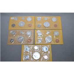 Five Canadian decimal coin sets including 1962, 2 X 1964, 1966 and 1967