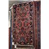 Image 1 : Wool throw rug in shades of dark rose, red and blue, 28" X 48"