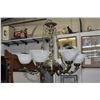 Image 1 : Modern antique brass coloured six branch chandelier with frosted glass shades