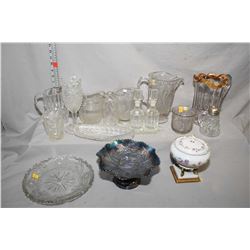 Selection of vintage glass and porcelain including German porcelain dish on marble stand, Peacock pa