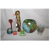 Image 1 : Selection of art glass including 7 1/2" bowl, signed fluted vase, paperweight etc. plus a cast 12 1/