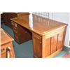 Image 1 : Antique oak double pedestal desk with five drawers, one door and panel decoration