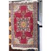 Image 1 : Wool throw rug with center medallion, multiple border in shades of burgundy, green gold and blue 35"