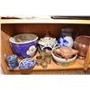 Image 1 : Shelf lot of vintage collectibles including Oriental plant pot, Cornflower crystal jug and tumblers,