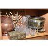 Image 2 : Shelf lot of vintage collectibles including Oriental plant pot, Cornflower crystal jug and tumblers,